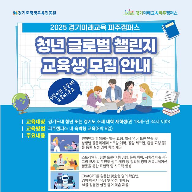 경기도평생교육진흥원, '8박9일 영어 집중 캠프'…청년 120명 모집