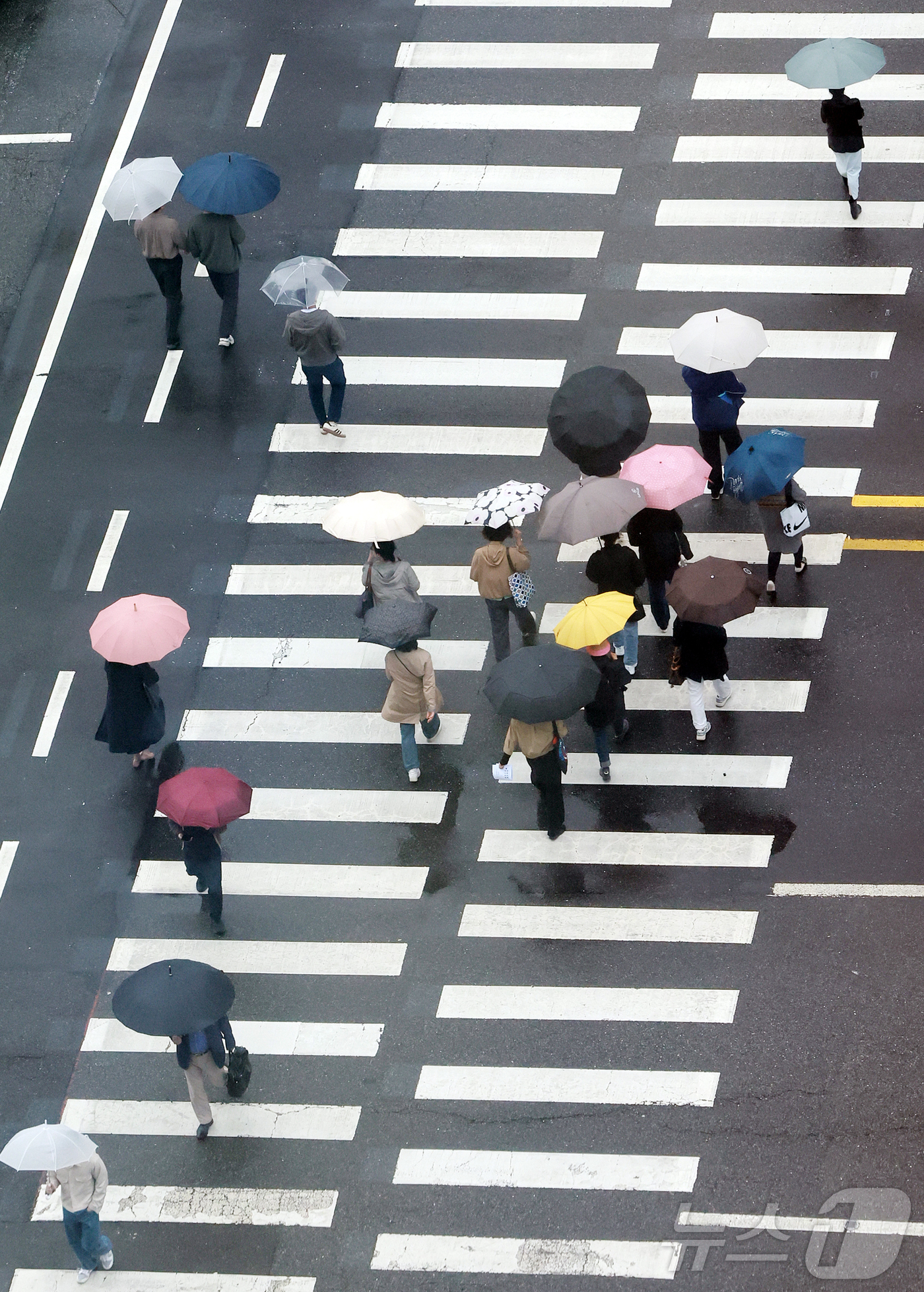 (서울=뉴스1) 김진환 기자 = 전국 대부분 지역에 비가 내린 9일 오후 서울 종로구 종각역 인근에서 우산을 쓴 시민들이 발걸음을 옮기고 있다. 2025.5.9/뉴스1