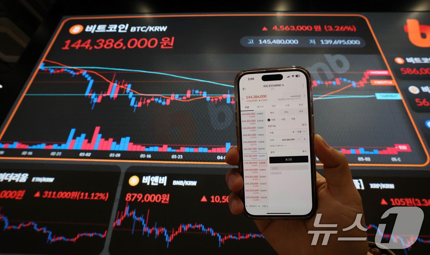 (서울=뉴스1) 박세연 기자 = 9일 오후 서울 빗썸라운지 강남점에서 한 고객이 비트코인 시세를 살펴보고 있다.이날(현지시간 8일) 가상화폐 대장주 비트코인이 10만 달러선을 회 …