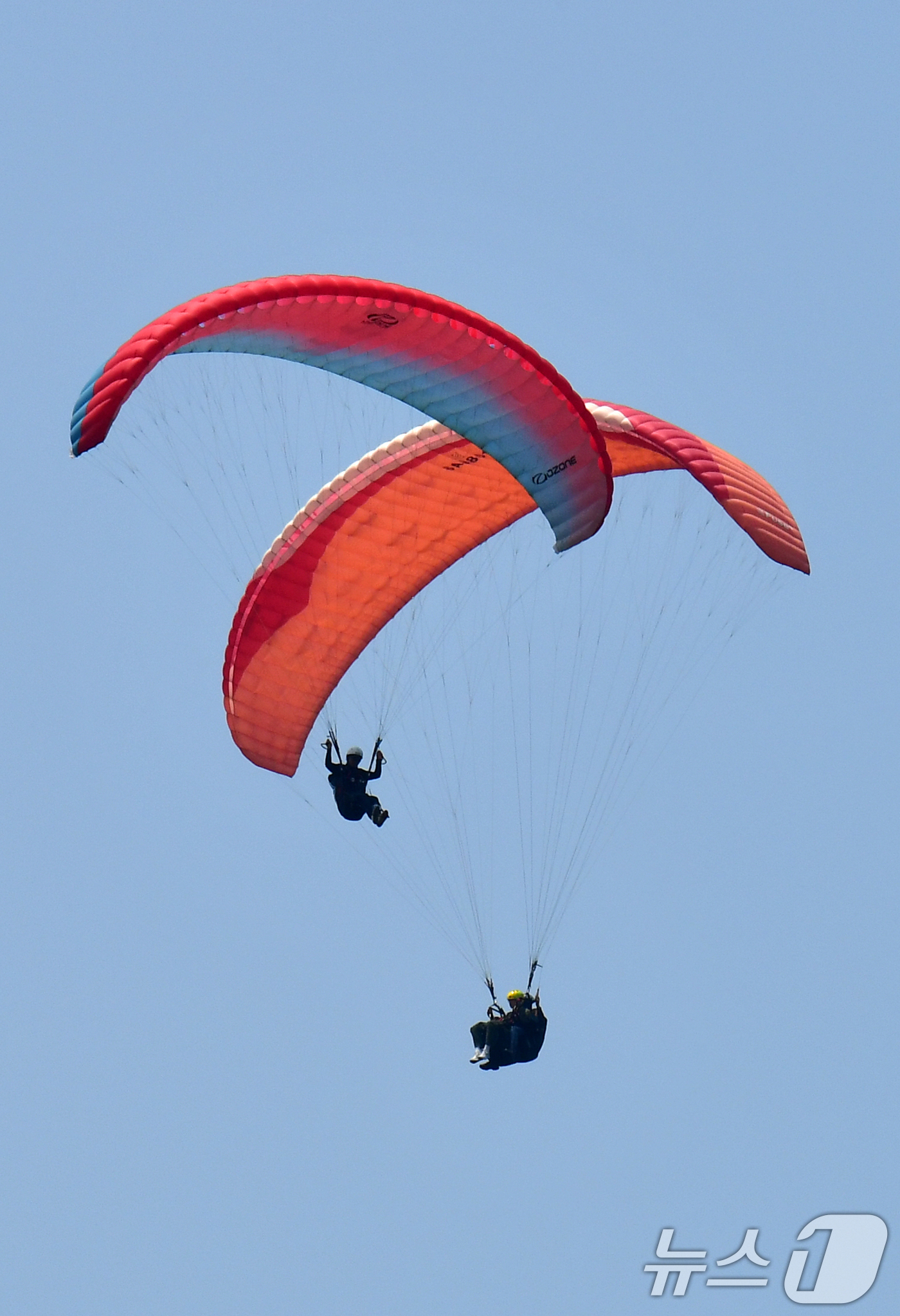 (포항=뉴스1) 최창호 기자 = 1일 경북 포항시 북구 흥해읍 칠포해수욕장 백사장과 곤륜산 일원에서 개최된 '2025 한국 패러글라이딩 리그 1차전(정밀착륙)' 경기에서 선수들이 …