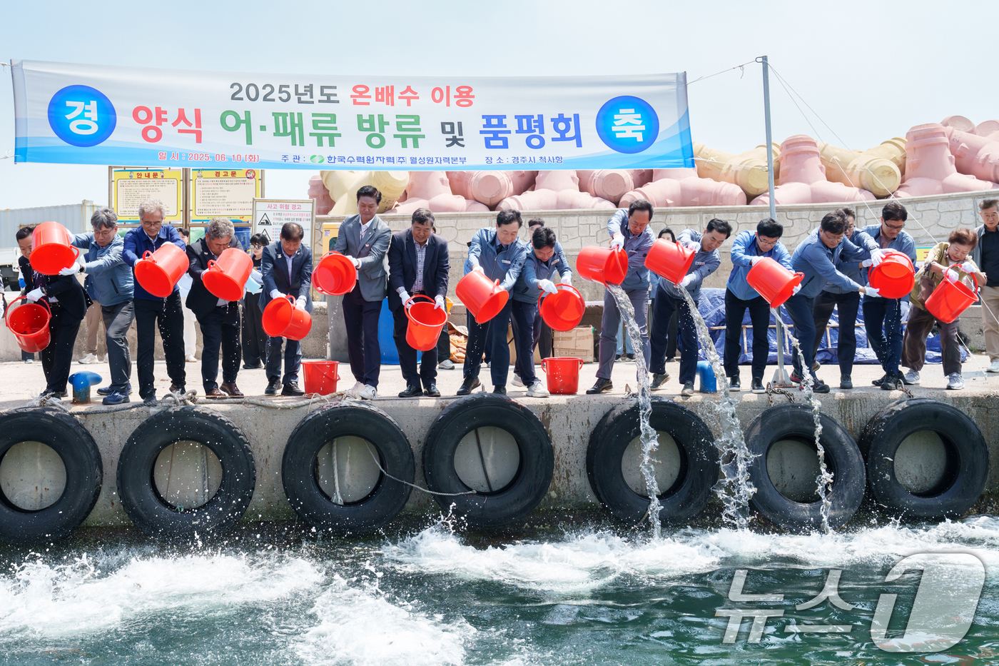 (경주=뉴스1) 최창호 기자 = 한국수력원자력 월성원자력본부가 11일 제30회 바다의 날을 기념해 경북 경주 척사항과 발전소 인근 해역에 발전소 온배수로 양식한 강도다리 치어 6만 …
