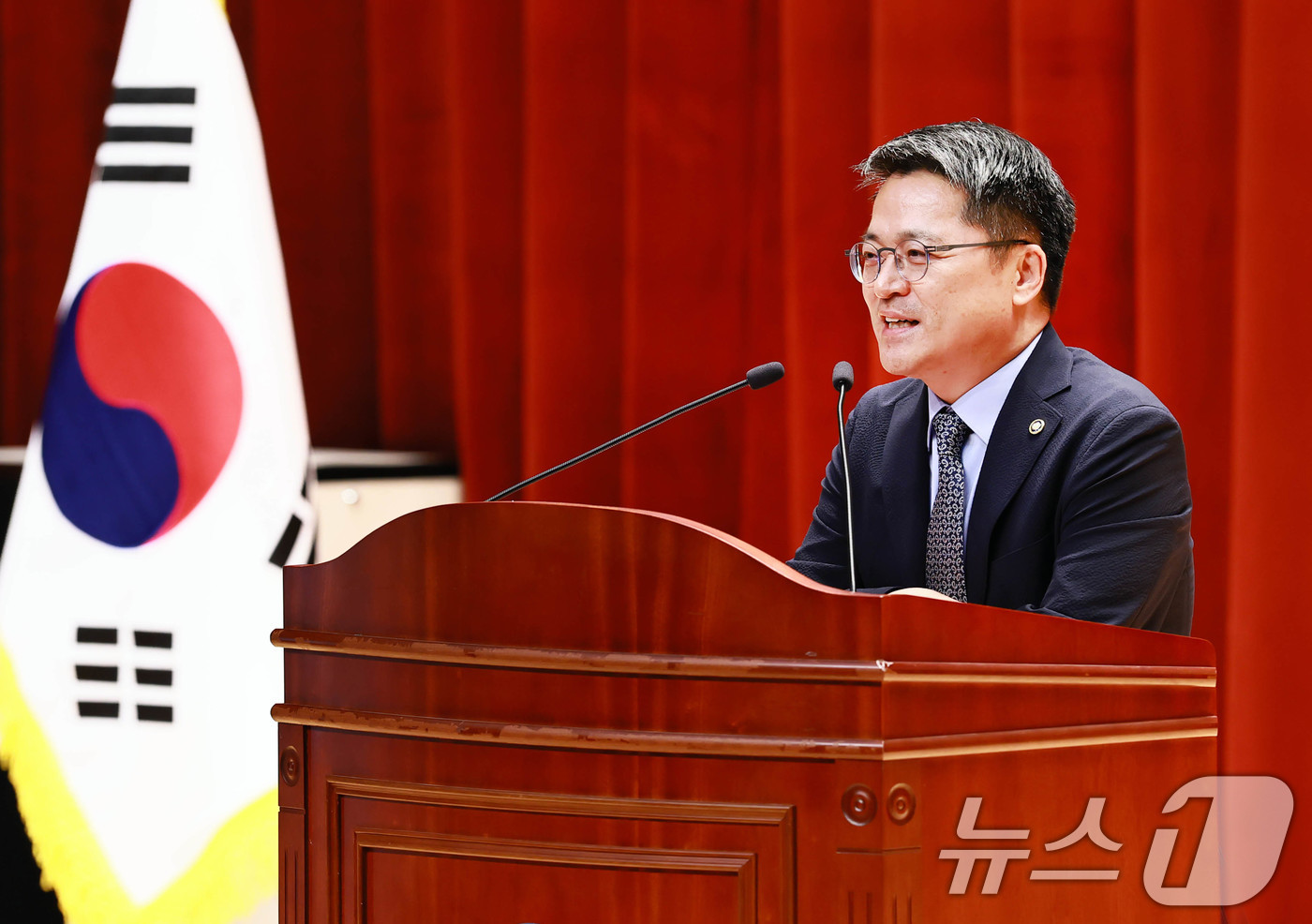 (서울=뉴스1) 이연주 기자 = 문신학 산업통상자원부 1차관이 11일 정부세종청사에서 열린 취임식에서 인사말을 하고 있다. (산업통상자원부 제공. 재판매 및 DB 금지) 2025. …