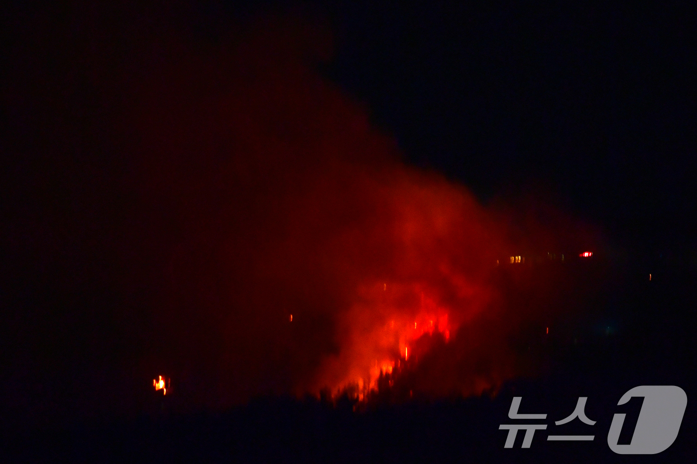 (포항=뉴스1) 최창호 기자 = 11일 오후 9시23분쯤 경북 포항시 북구 흥해읍 칠포리 곤륜산 정상 부근에서 원인을 알 수 없는 불이 났다.신고를 받은 소방당국과 포항시가 산불전 …