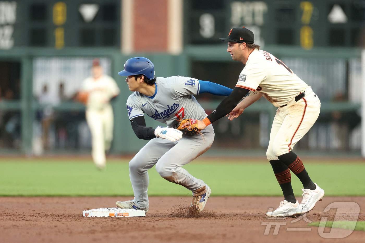 본문 이미지 - 치열한 순위 싸움을 벌이는 LA 다저스와 샌프란시스코 자이언츠. ⓒ AFP=뉴스1