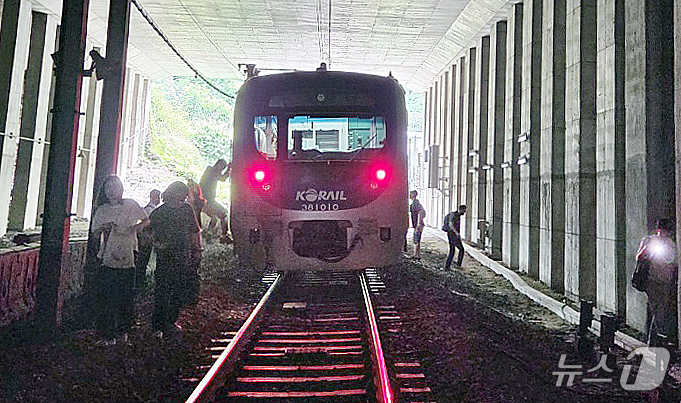 (서울=뉴스1) = 13일 오전 경의중앙선 신촌역 인근에서 사다리차 전도사고가 발생해 가좌역~신촌역 구간이 양방향 통제된 가운데 서울역행 경의중앙선 열차에 탑승한 승객들이 열차에서 …