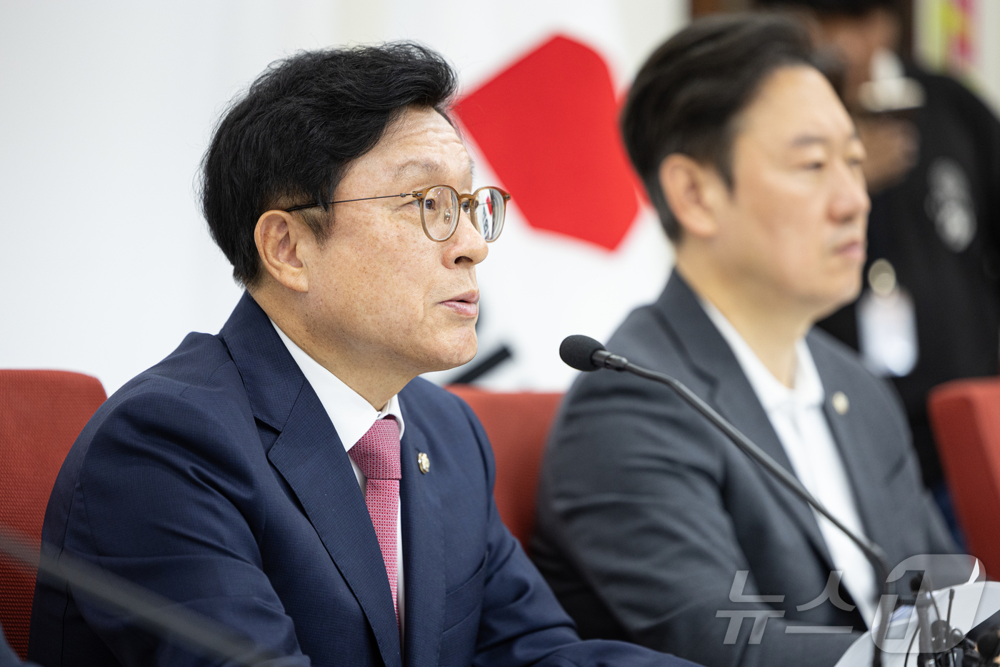 (서울=뉴스1) 이재명 기자 = 박형수 국민의힘 원내수석부대표가 13일 오전 서울 여의도 국회에서 현안 관련 기자간담회를 하고 있다. 2025.6.13/뉴스1
