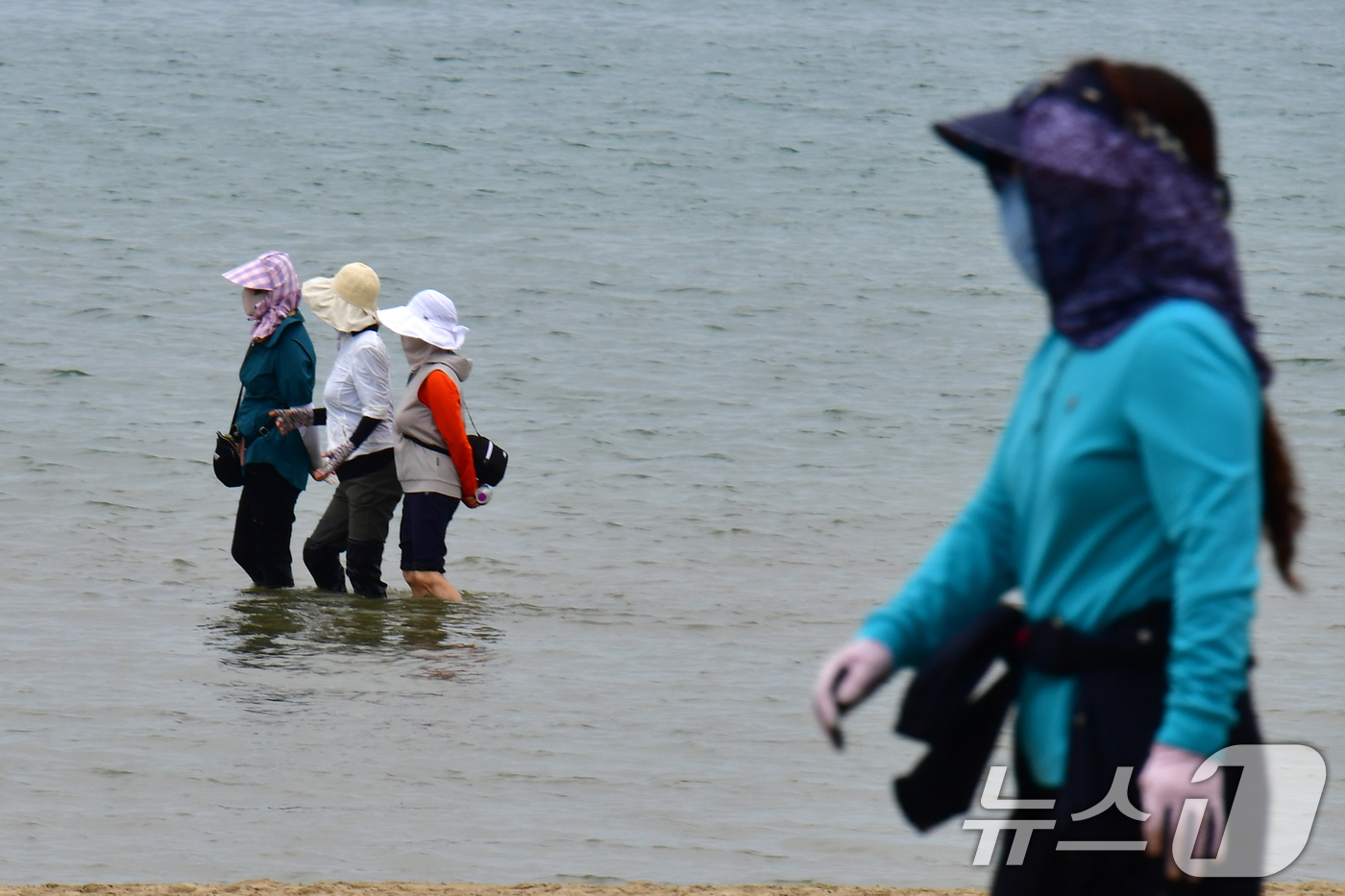 (포항=뉴스1) 최창호 기자 = 13일 오후 경북 포항시 북구 영일대해수욕장에서 시민들이 바닷물에 발을 담그고 있다.  2025.6.13/뉴스1