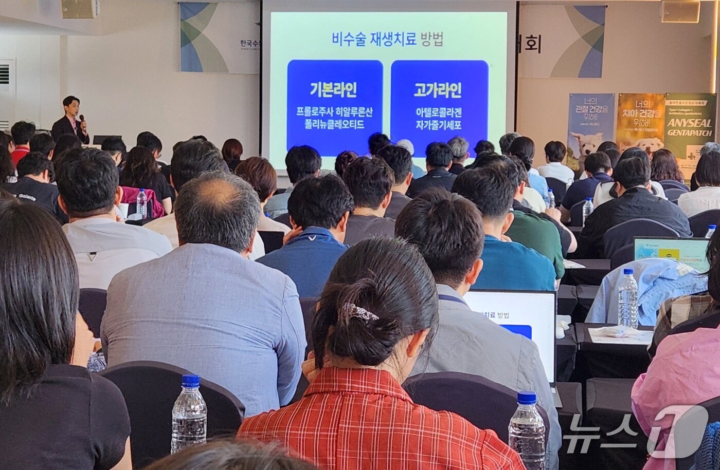 본문 이미지 - 김일천 마디마디 신경외과병원 원장이 사람에서 비수술 재생 치료에 대해 설명하고 있다. ⓒ 뉴스1 한송아 기자