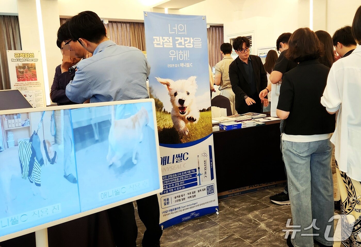 본문 이미지 - 2025 제1차 한국수의재활학회 학술대회에서 더셈펫바이오가 부스를 마련하고 동물용 의료기기 &#39;애니씰C&#39;를 소개하고 있다. ⓒ 뉴스1 한송아 기자