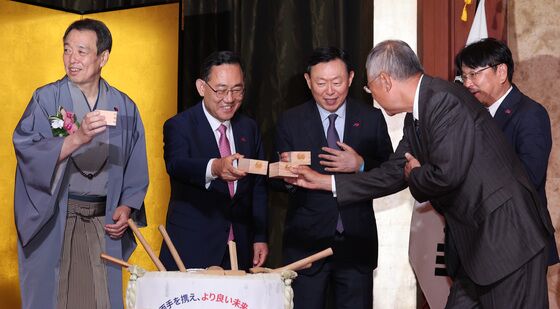 건배하는 미즈시마 코이치·주호영·신동빈·류진