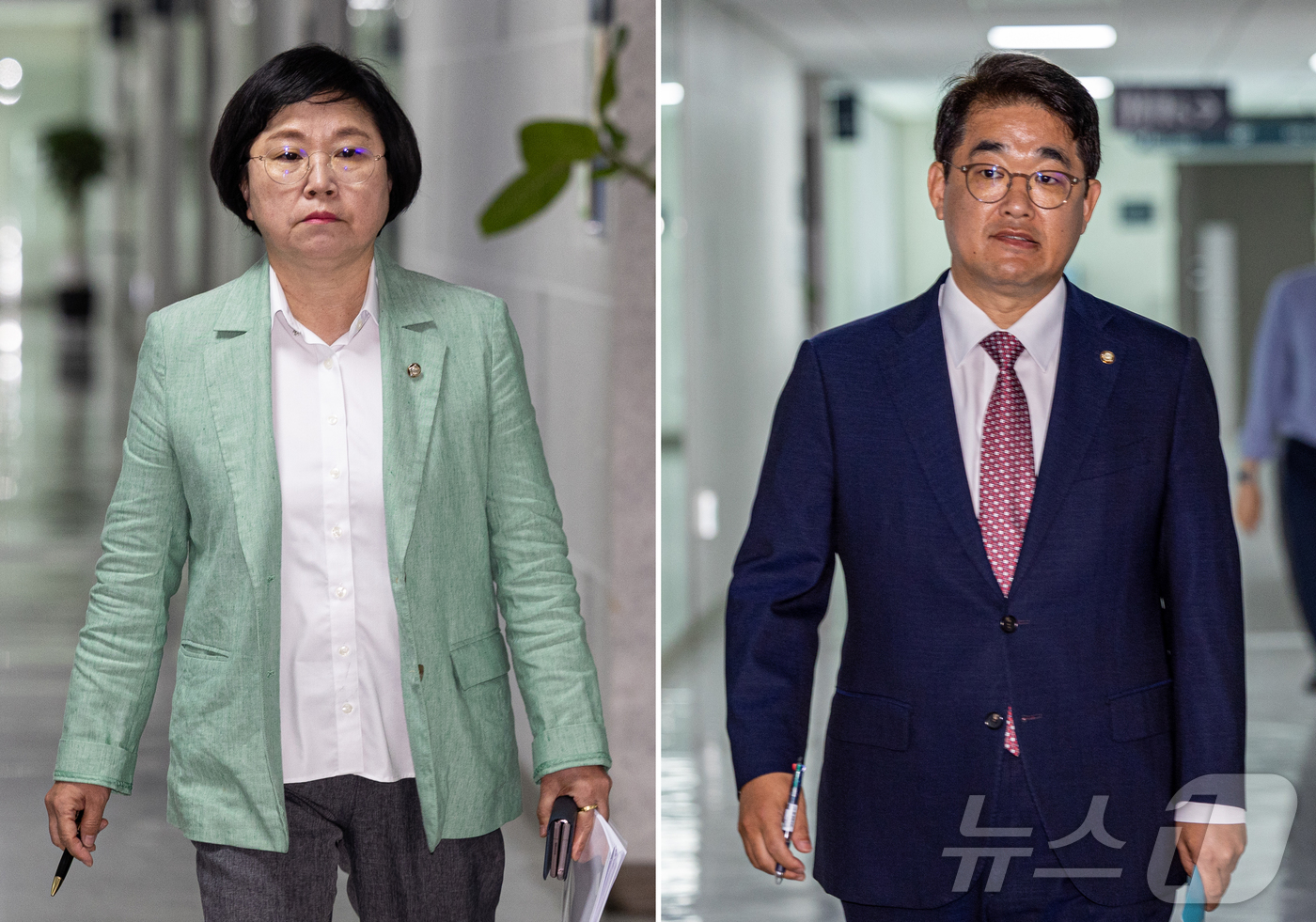 (서울=뉴스1) 이재명 기자 = 김민석 국무총리 후보자 인사청문특별위원회 김현 더불어민주당 간사(왼쪽)와 배준영 국민의힘 간사가 17일 오전 서울 여의도 국회 의원회관에서 사전 회 …