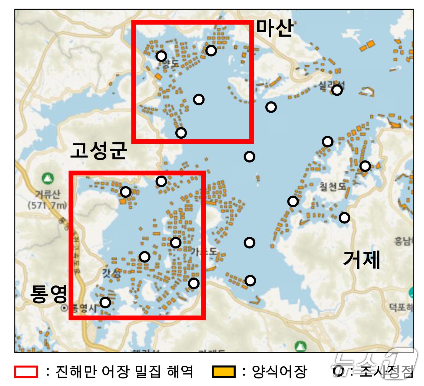 본문 이미지 - 진해만 양식어장 분포도.&#40;수과원 제공. 재판매 및 DB 금지&#41;