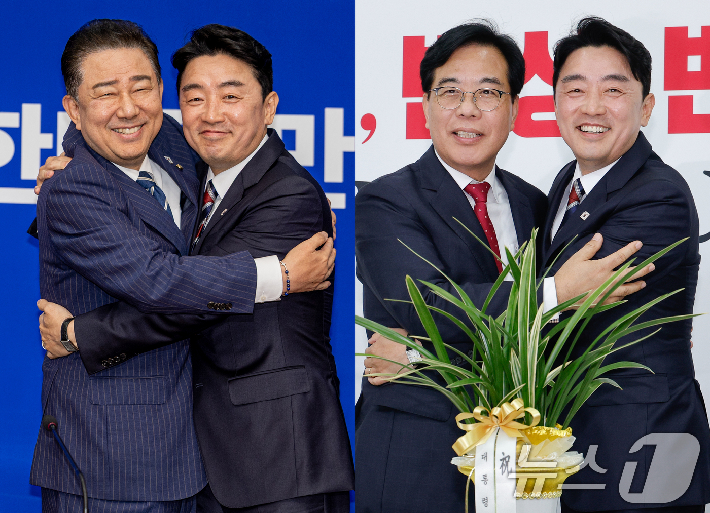(서울=뉴스1) 안은나 이재명 기자 = 강훈식 대통령 비서실장이 17일 서울 여의도 국회를 찾아 김병기 더불어민주당 대표 직무대행 겸 원내대표(왼쪽), 송언석 국민의힘 원내대표를 …