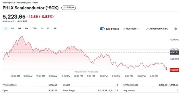 엔비디아 0.39% 하락, 반도체지수도 0.83%↓(상보)
