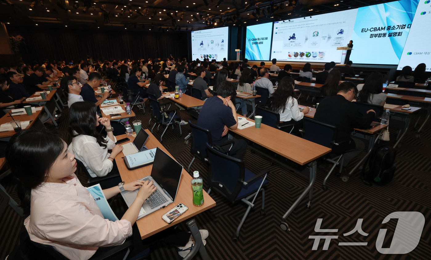 (서울=뉴스1) 박세연 기자 = 신서린 한국생산기술연구원 국가청정생산지원센터 수석연구원이 18일 서울 여의도 중소기업중앙회에서 열린 ‘EU-CBAM(탄소국경조정제도)’ 중소기업 대 …