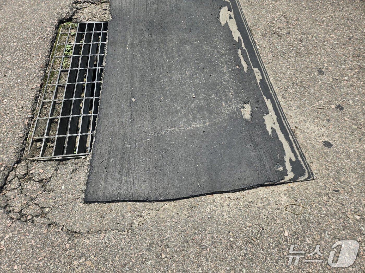 본문 이미지 - 19일 오전 강원 춘천 근화동의 한 배수구가 고무판에 3분의 2가량이 막혀 있었다.2025.6.19 한귀섭 기자  