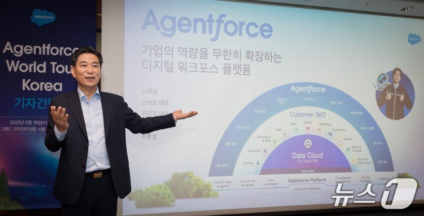 본문 이미지 - 손부한 세일즈포스코리아 대표가 에이전트포스 월드투어 코리아 2025 기자간담회에서 발언하고 있다.&#40;세일즈포스 제공&#41;