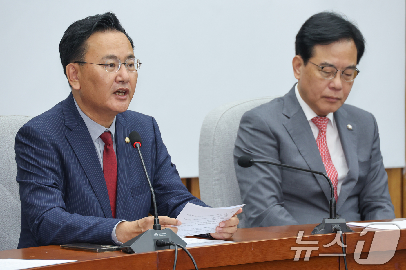 (서울=뉴스1) 안은나 기자 = 유상범 국민의힘 원내운영수석부대표가 20일 오전 서울 여의도 국회에서 열린 원내대책회의에 참석해 발언하고 있다. 2025.6.20/뉴스1