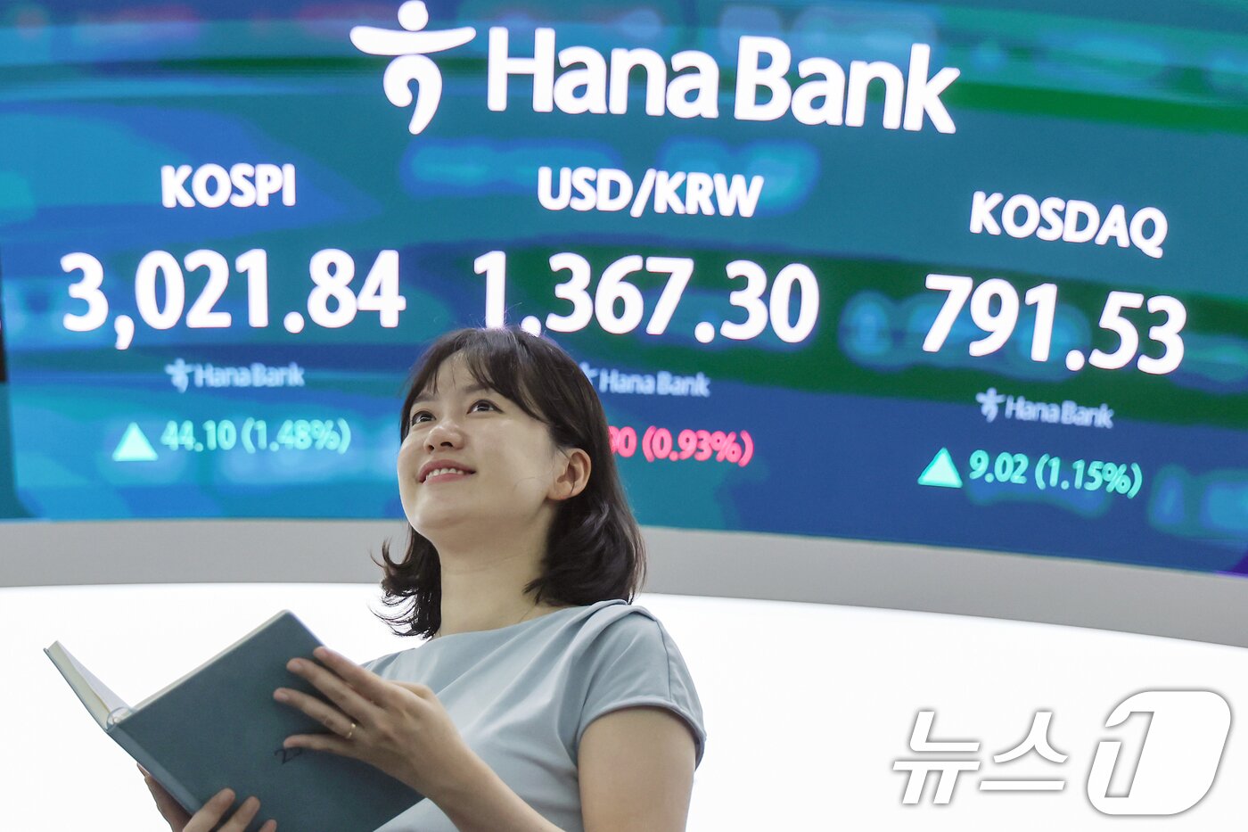 본문 이미지 - 서울 중구 하나은행 딜링룸 전광판./뉴스1 ⓒ News1 민경석 기자
