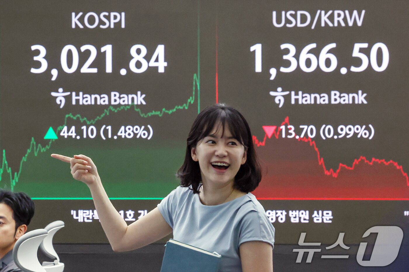 본문 이미지 - 서울 중구 하나은행 딜링룸 전광판./뉴스1 ⓒ News1 민경석 기자