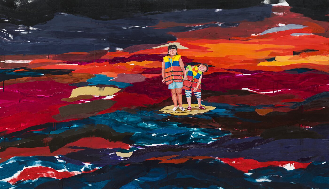 본문 이미지 - 문지영, 긴 밤을 보낸 언니에게, 2021, 캔버스에 유채, 193.3x336.3cm (아트스페이스3 제공)