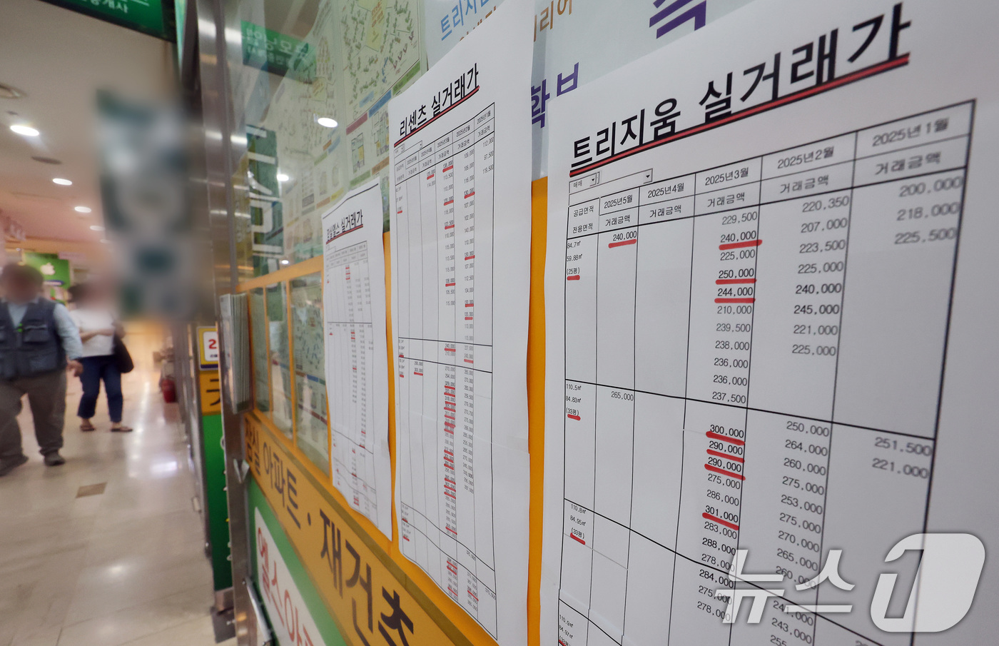 (서울=뉴스1) 이동해 기자 = 서울 아파트값이 20주 연속 상승하며 6년 9개월 만에 최대 상승 폭을 기록한 가운데 25일 서울의 한 공인중개사에 국토부에서 조회한 실거래가 공개 …