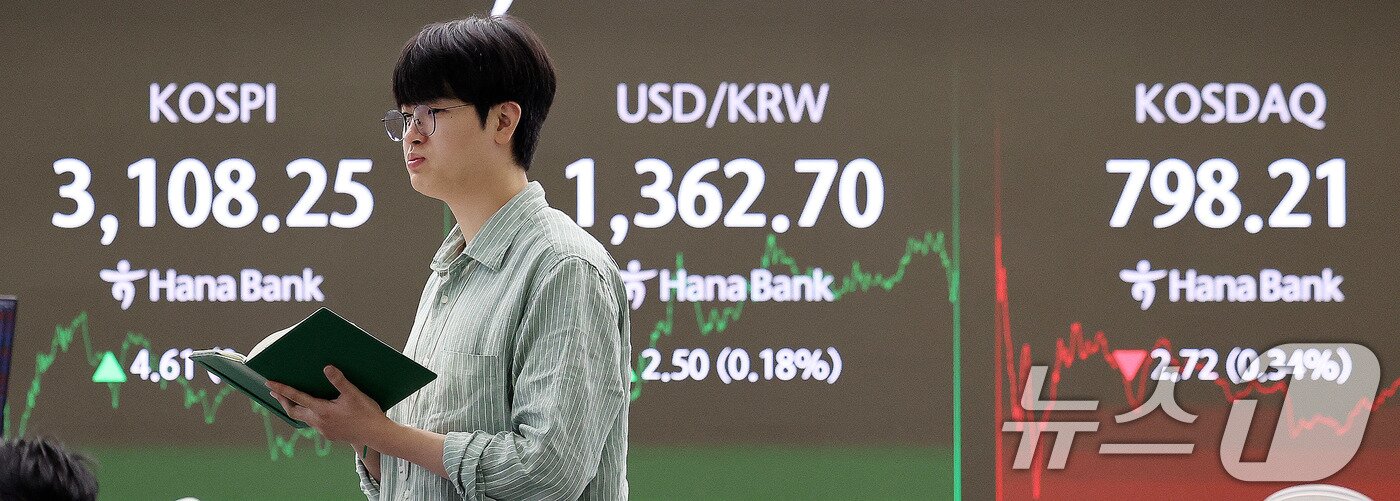 본문 이미지 - 서울 중구 하나은행 딜링룸 전광판에 코스피 종가가 표시되고 있다./뉴스1 ⓒ News1 박지혜 기자