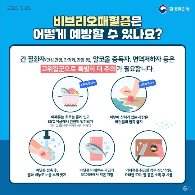 "해산물 익혀 먹고 상처 난 피부는 바닷물 접촉 피해야"