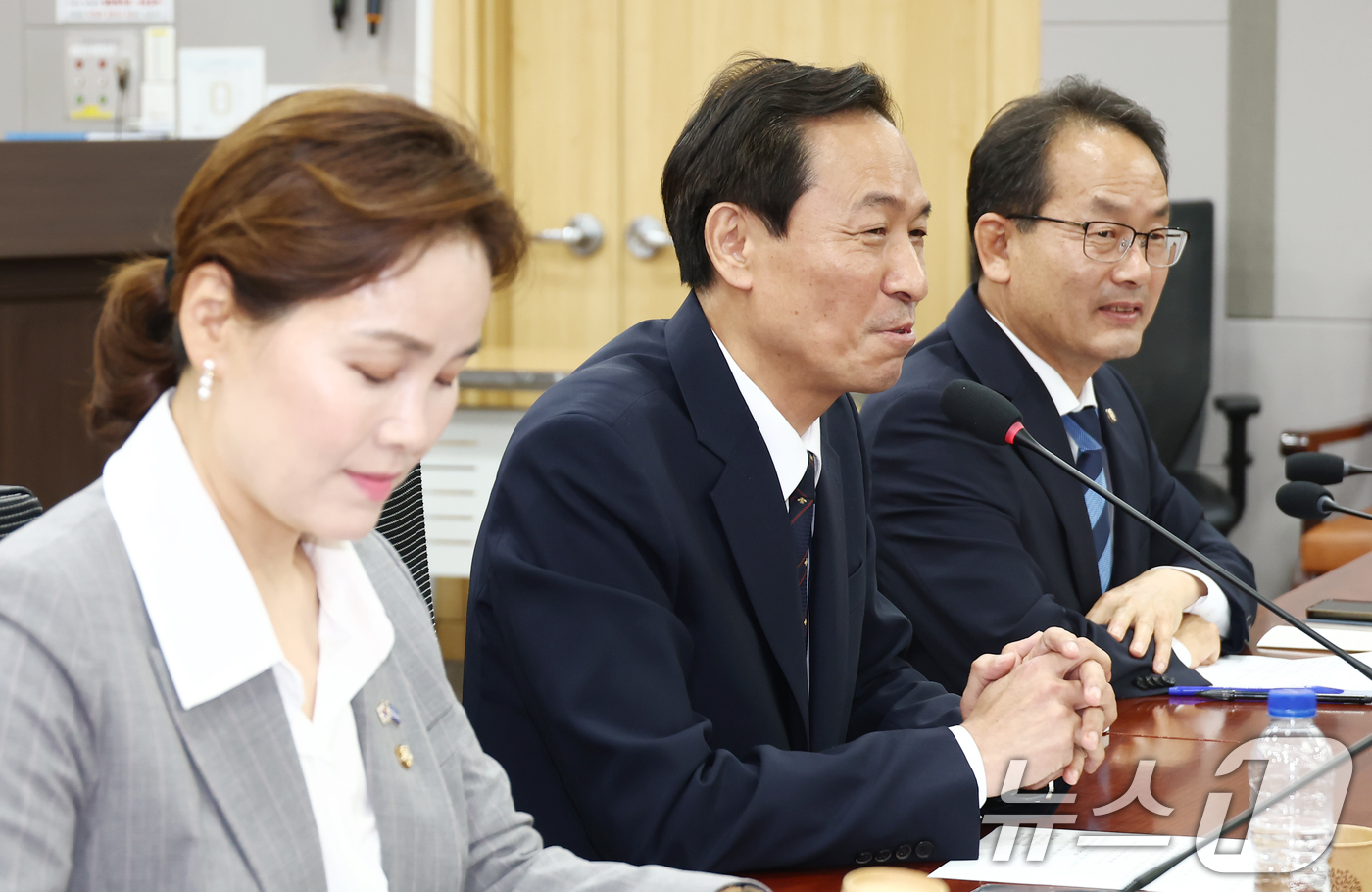 (서울=뉴스1) 김민지 기자 = 우상호 대통령실 정무수석이 26일 서울 여의도 국회 의원회관에서 열린 더불어민주당 재선의원 모임에서 인사말을 하고 있다. 2025.6.26/뉴스1