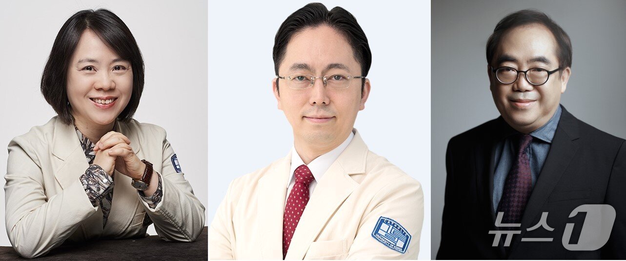 본문 이미지 - 서울성모병원의 영상의학과 정정임 교수와 순환기내과 윤종찬 교수, 서울시립대학교 전자전기컴퓨터공학부 안도열 석좌교수.&#40;서울성모병원 제공&#41;