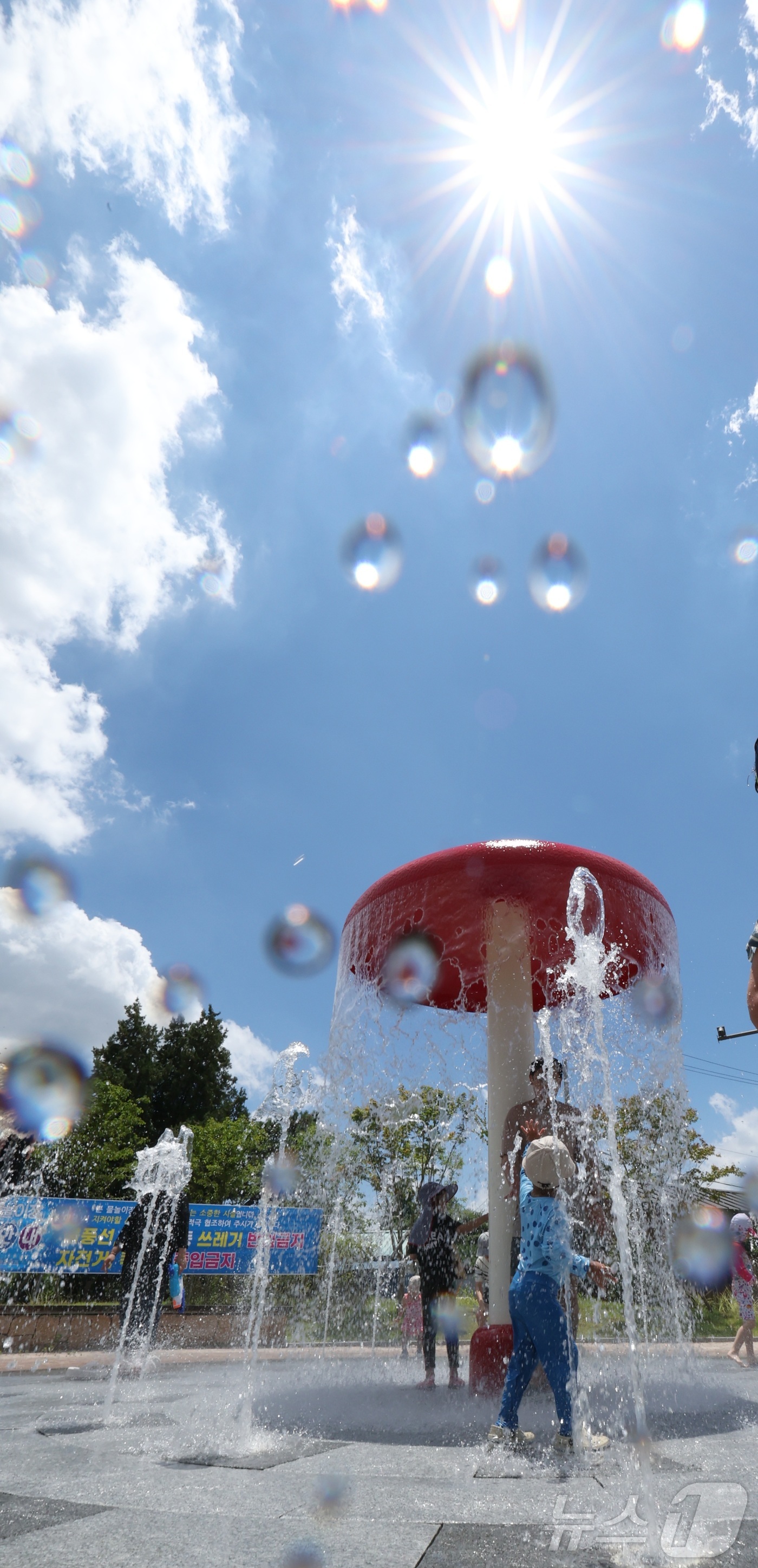 (전주=뉴스1) 유경석 기자 = 전북 전 지역에 폭염특보가 발효된 29일 전북 전주시 송천동 한 공원을 찾은 시민들이 바닥분수에서 물놀이를하며 더위를 식히고 있다. 2025.6.2 …