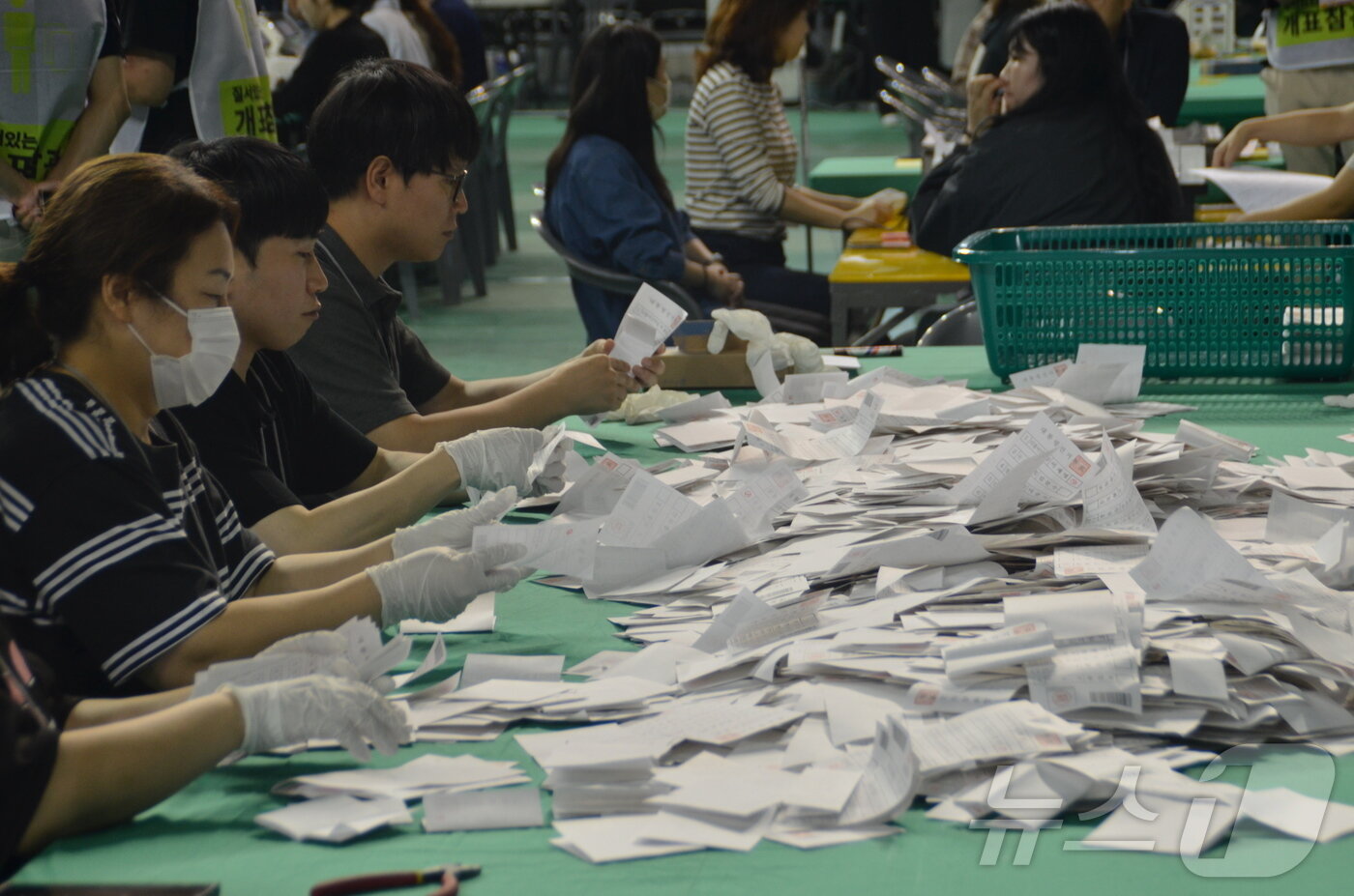 본문 이미지 - 제21대 대통령 선거의 개표가 3일 강원 원주시 원주종합체육관에서 진행되고 있다. 2025.6.3/뉴스1 ⓒ News1 신관호 기자