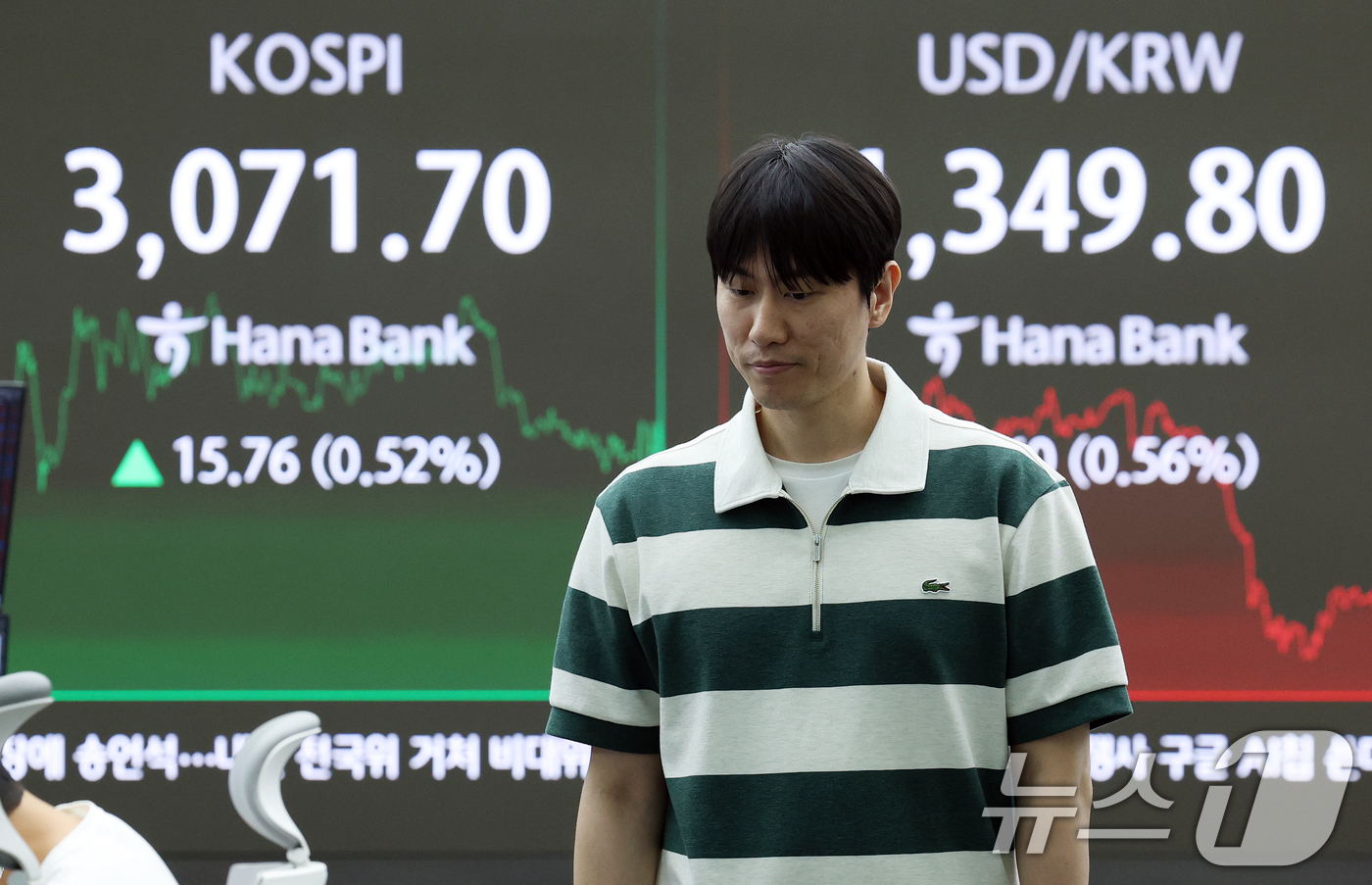 (서울=뉴스1) 오대일 기자 = 코스피가 3거래일 만에 상승 마감한 30일 오후 서울 중구 하나은행 본점 딜링룸 전광판에 코스피 지수가 표시되고 있다. 이날 코스피는 전 거래일 대 …