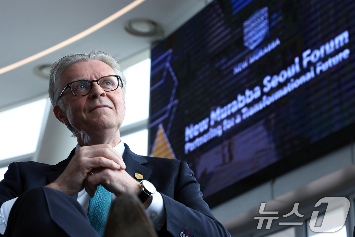 (서울=뉴스1) 박정호 기자 = 마이클 다이크 사우디아라비아 국부펀드(PIF) 산하 뉴 무라바 CEO가 30일 오후 서울 서초구 세빛섬 플로팅아일랜드 컨벤션센터에서 열린 뉴 무라바 …