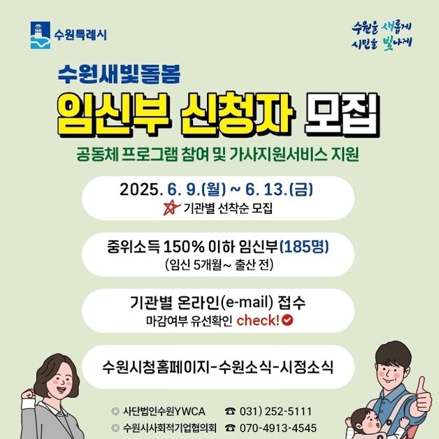 수원시, 임신부 '돌봄공동체' 지원…185명 선착순 모집