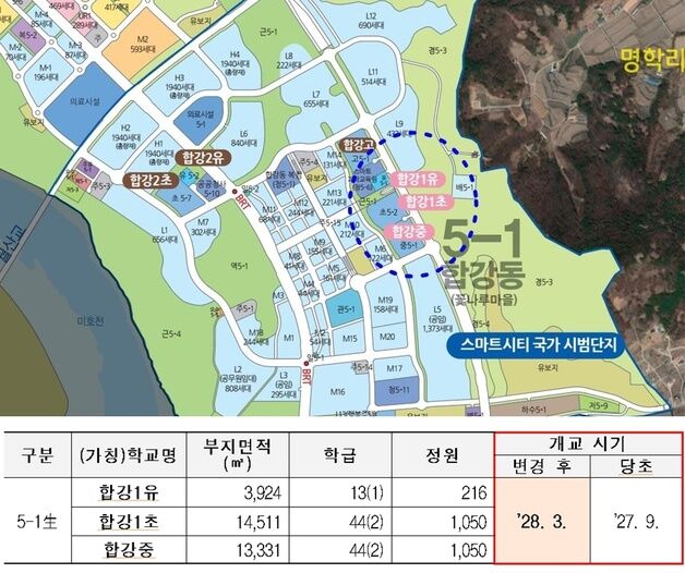 세종 합강 유치원·초·중 개교 2028년 3월로 6개월 연기