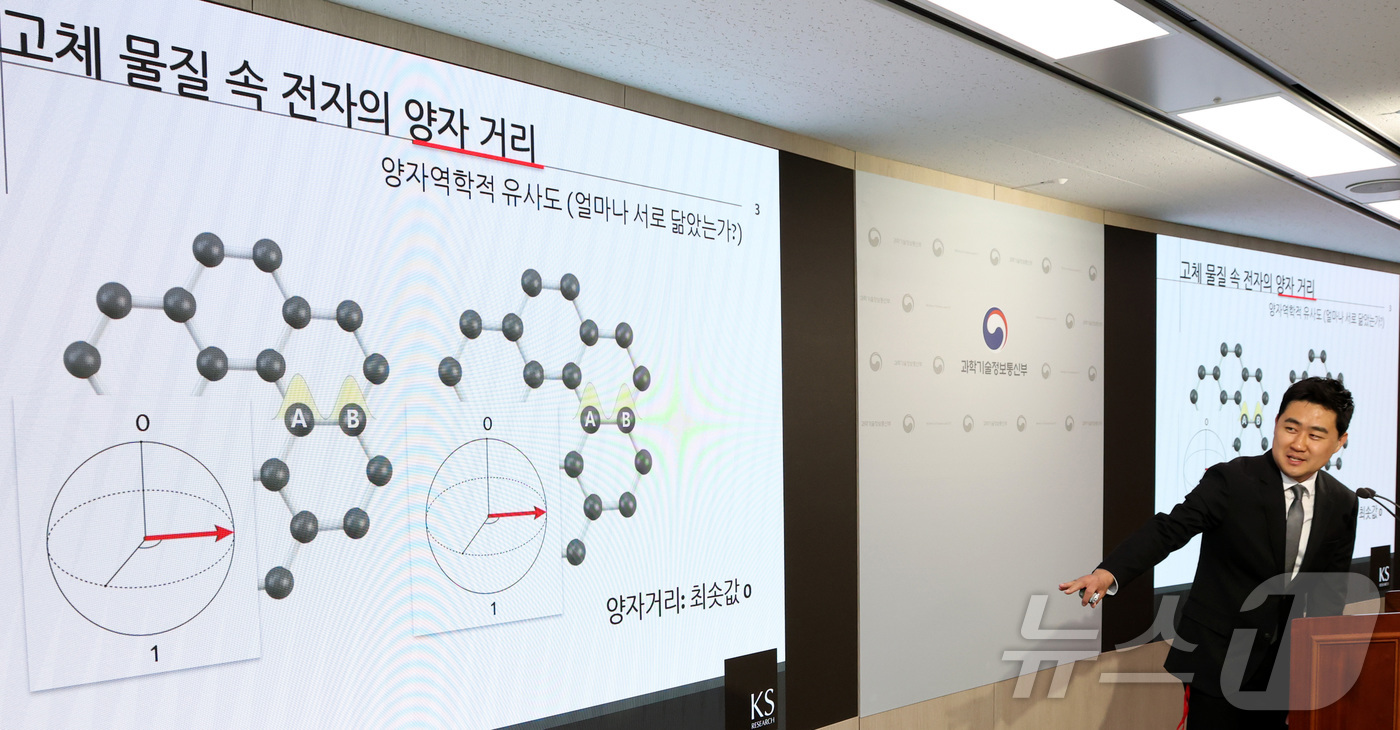 (세종=뉴스1) 김기남 기자 = 김근수 연세대학교 물리학과 교수가 지난 5일 세종시 정부세종청사 과학기술정보통신부에서 세계 최초 전자의 양자거리 측정 성공 내용을 발표하고 있다. …