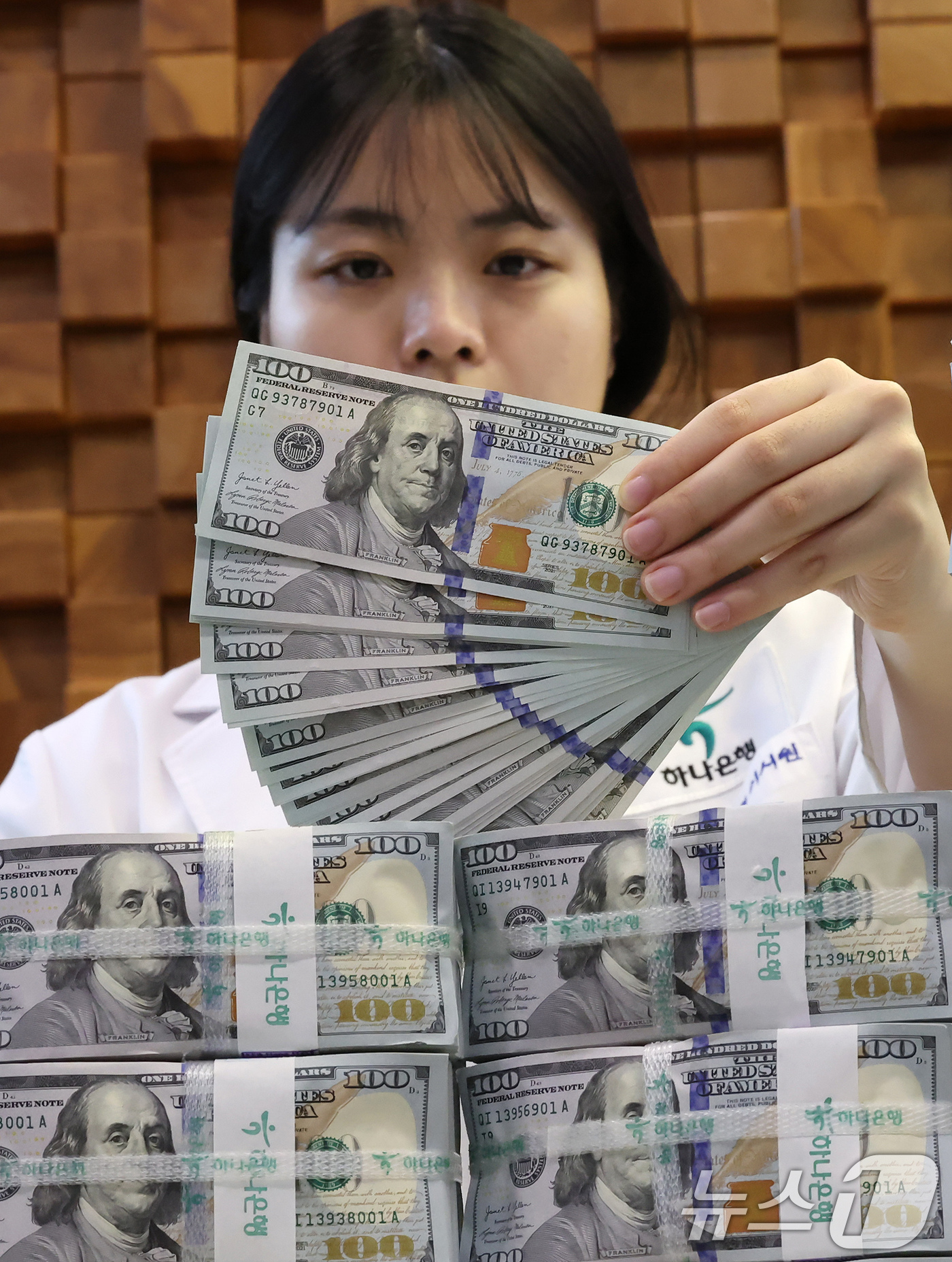 (서울=뉴스1) 장수영 기자 = 5일 서울 중구 하나은행 위변조대응센터 직원이 달러화를 정리하고 있다.이날 한국은행에 따르면 지난 5월 말 외환보유액은 전월 대비 7000만 달러 …