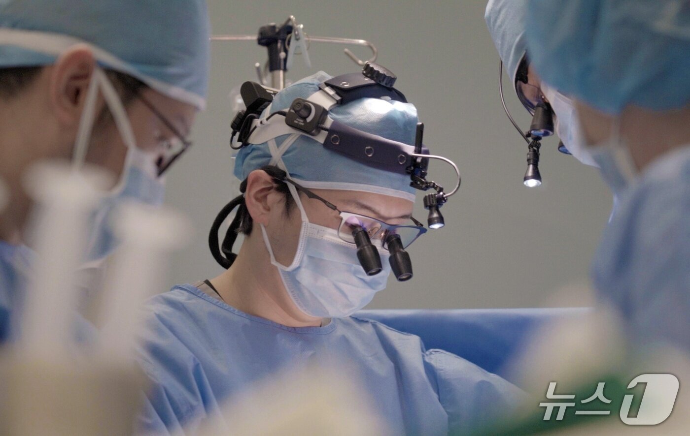 본문 이미지 - 엄태흠 원장을 비롯한 의료진이 반려동물 심장 치료를 하고 있다(넬동물의료센터 제공). ⓒ 뉴스1