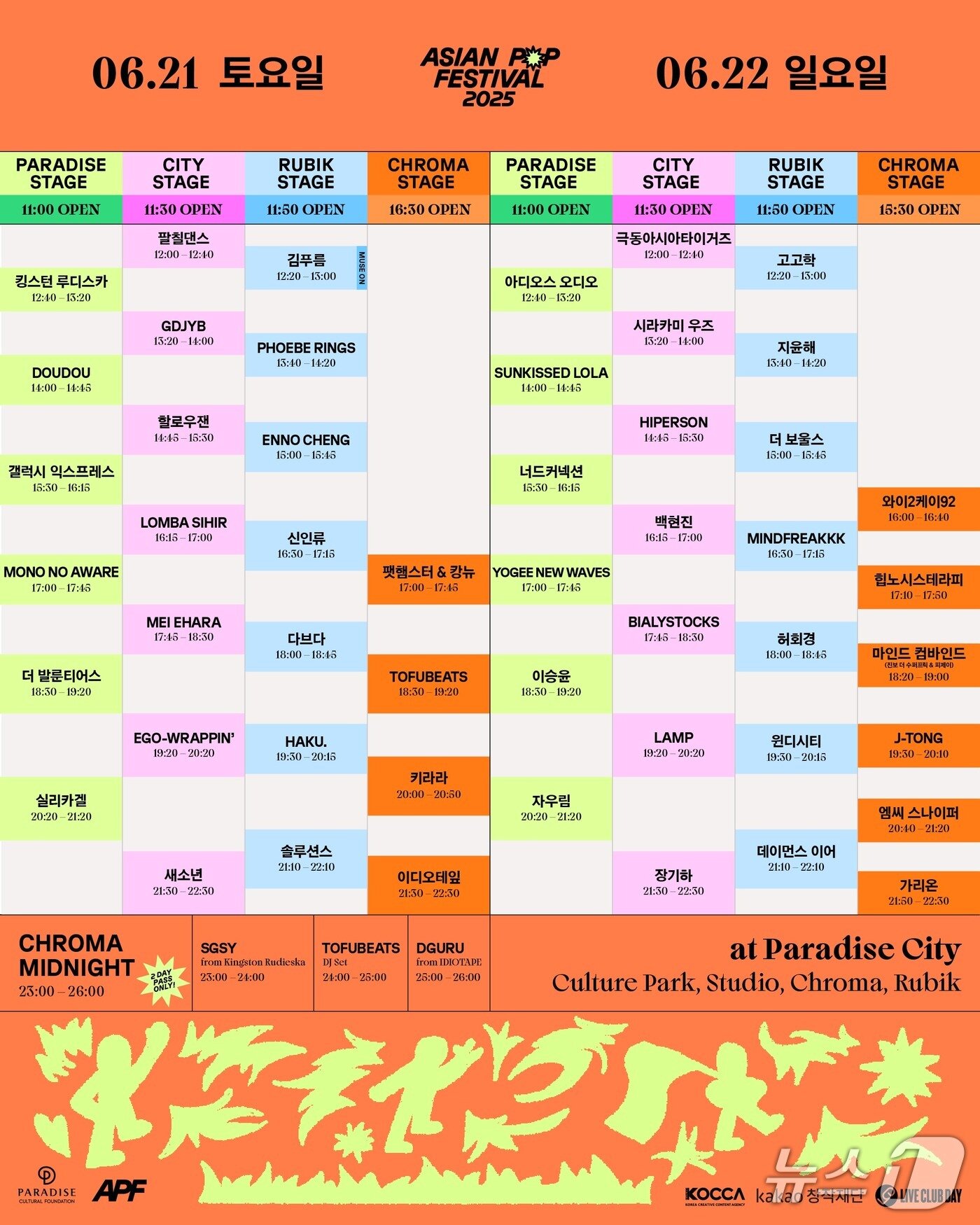 본문 이미지 - 파라다이스시티 '아시안 팝 페스티벌 2025' 공연 일정표 (파라다이스시티 제공)