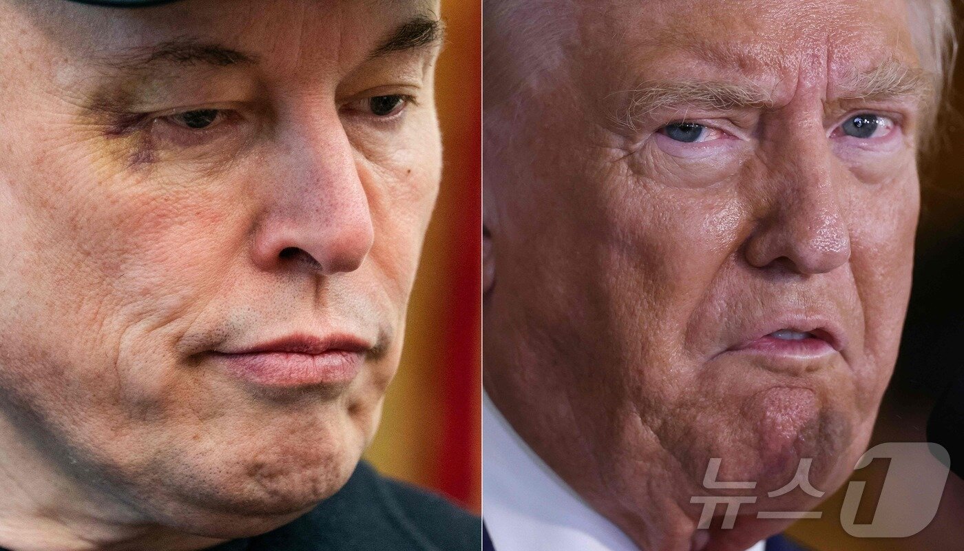 본문 이미지 - 2025년 5월 30일 워싱턴 DC 백악관의 오벌 오피스에 들어온 일론 머스크 테슬라 최고경영자와(왼쪽)과 2024년 9월 6일 뉴욕시 트럼프 타워에서 열린 기자회견에서 발언하는 도널드 트럼프 미국 대통령. ⓒ AFP=뉴스1 ⓒ News1 강민경 기자