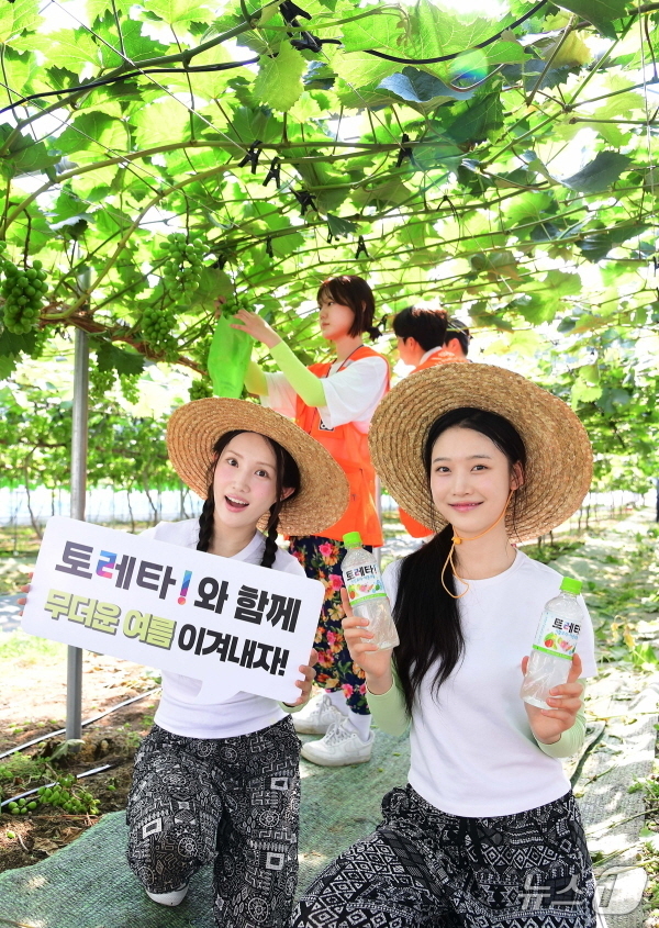 (서울=뉴스1) = 코카-콜라사의 '토레타!'가 대학생 농촌봉사단체에 음료를 지원하고 있다고 10일 밝혔다.지난 9일 경기 안성시 농촌봉사활동 현장에서 모델들이 포즈를 취하고 있다 …