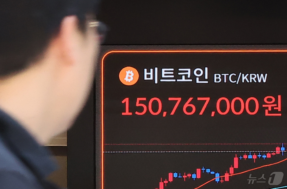 (서울=뉴스1) 김진환 기자 = 10일 오후 서울 강남구 서초구 빗썸라운지 강남본점 전광판에 비트코인 거래 가격이 표시되고 있다.비트코인은 지난 9일(현지 시간) 미국 최대 가상자 …
