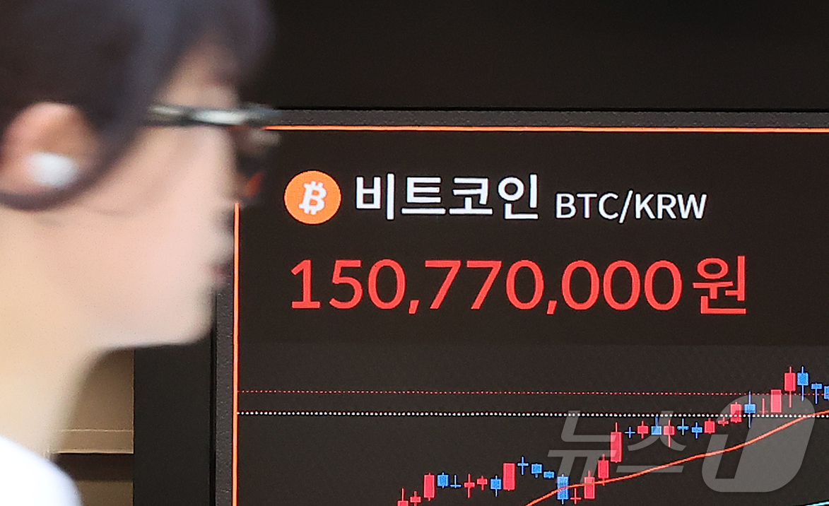(서울=뉴스1) 김진환 기자 = 10일 오후 서울 강남구 서초구 빗썸라운지 강남본점 전광판에 비트코인 거래 가격이 표시되고 있다.비트코인은 지난 9일(현지 시간) 미국 최대 가상자 …