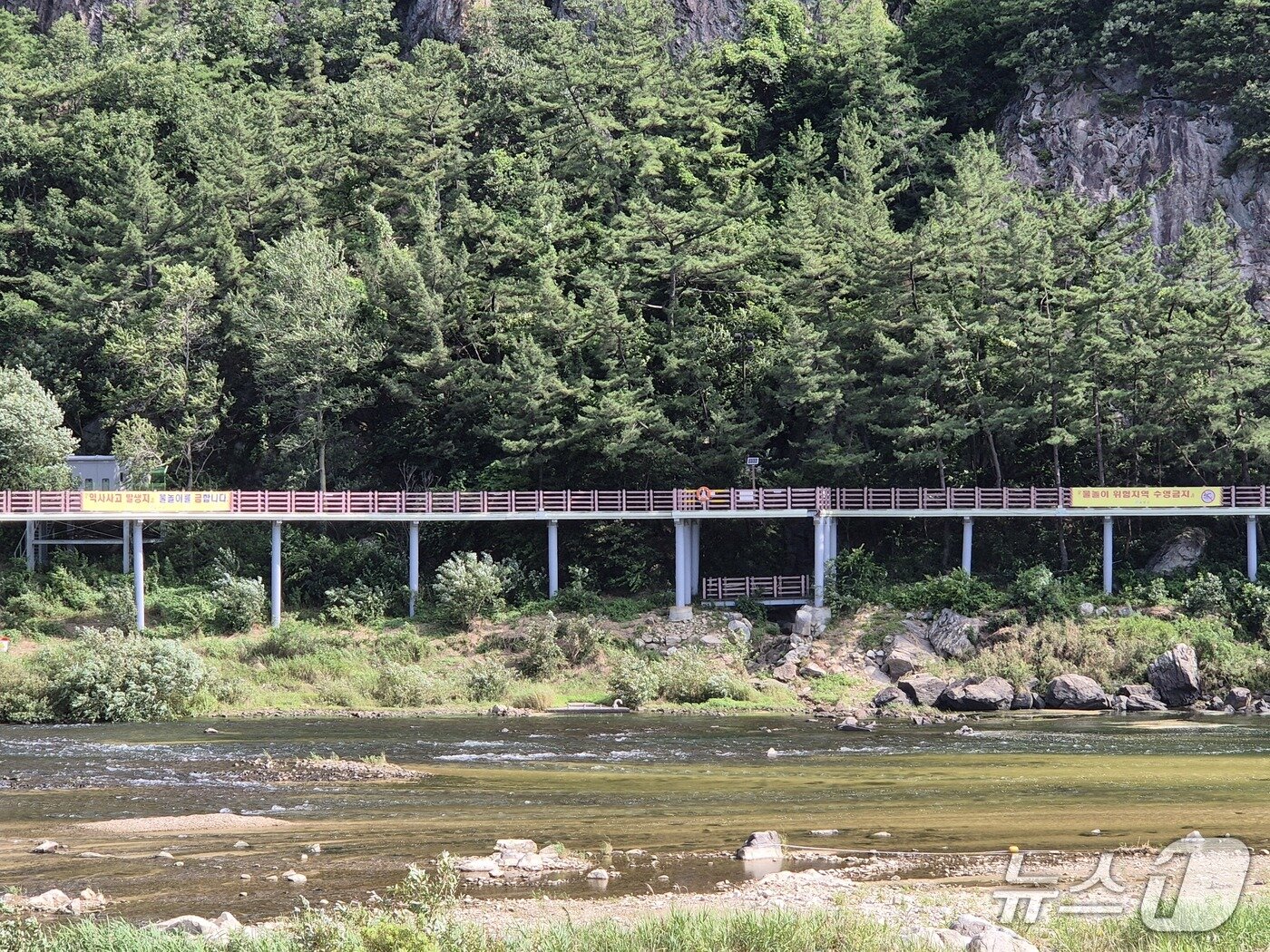 본문 이미지 -  금산군 제원면 기러기 공원 원골유원지 익사 사고 현장. 2025.7.10 /뉴스1 ⓒ News1 최형욱 기자