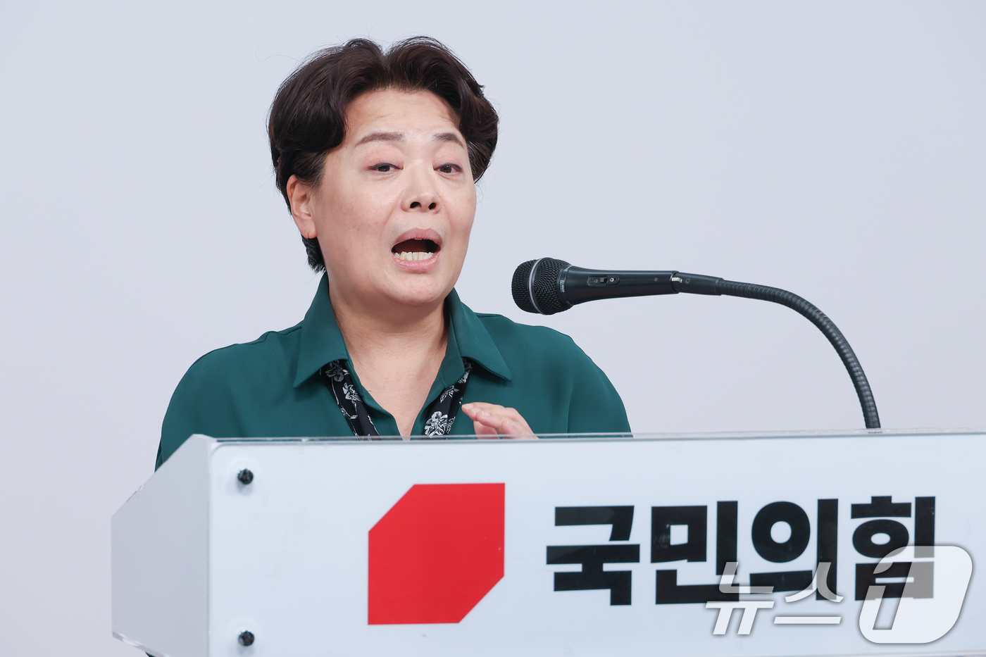 (서울=뉴스1) 안은나 기자 = 윤희숙 국민의힘 혁신위원장이 10일 오후 서울 여의도 당사에서 혁신위원회 제1차 회의 결과 브리핑을 하고 있다. 2025.7.10/뉴스1