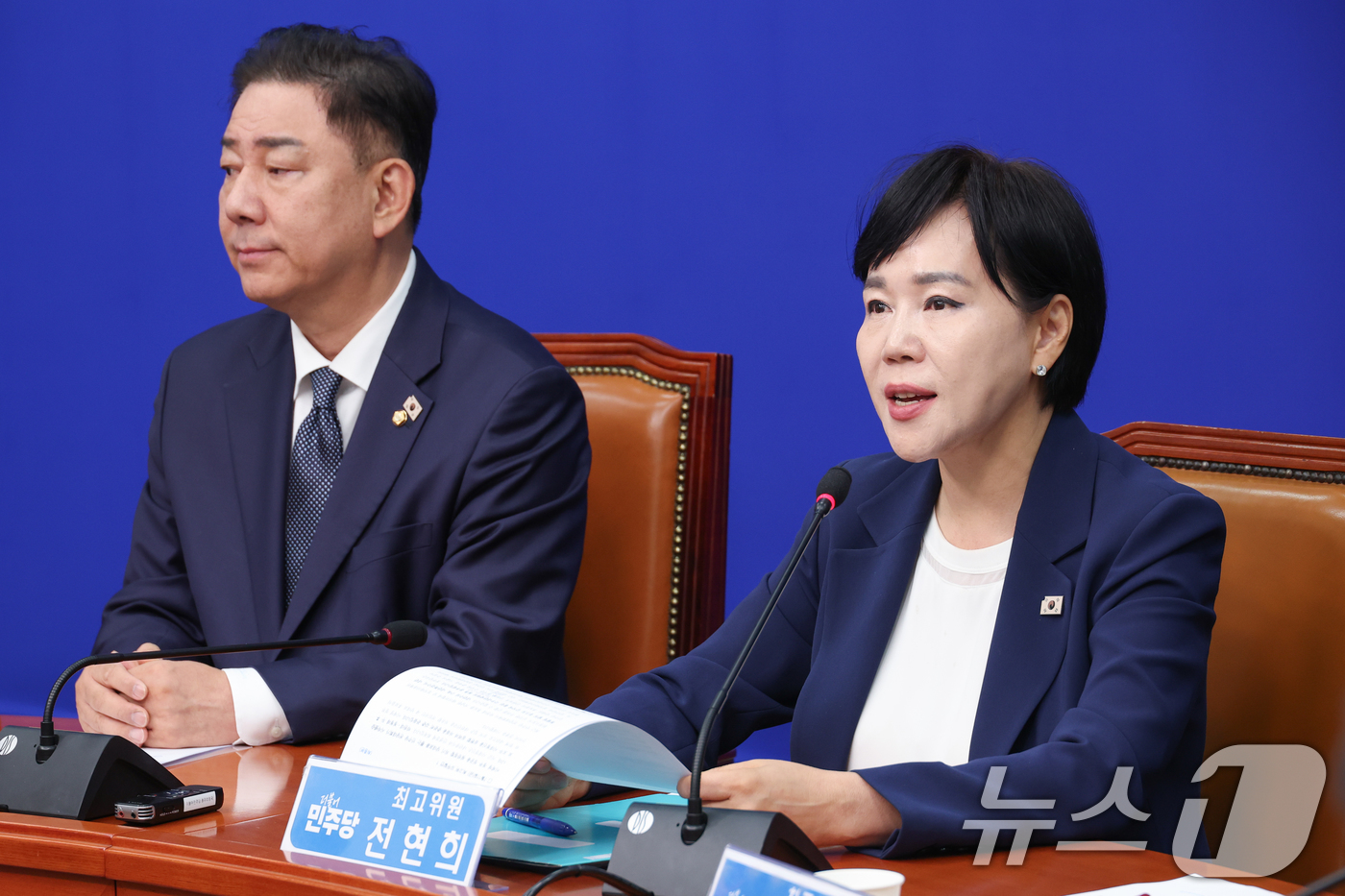 (서울=뉴스1) 안은나 기자 = 전현희 더불어민주당 최고위원이 11일 서울 여의도 국회에서 열린 최고위원회의에 참석해 발언하고 있다. 2025.7.11/뉴스1