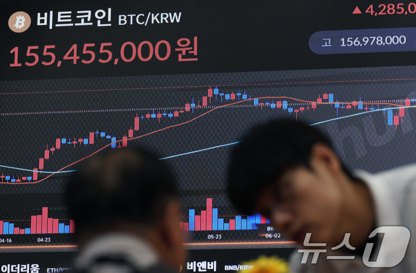(서울=뉴스1) 오대일 기자 = 가상화폐 대장주 비트코인이 연일 신고가를 경신하는 가운데 11일 오전 서울 서초구 빗썸라운지 강남본점 전광판에 비트코인 거래 가격이 표시되고 있다. …