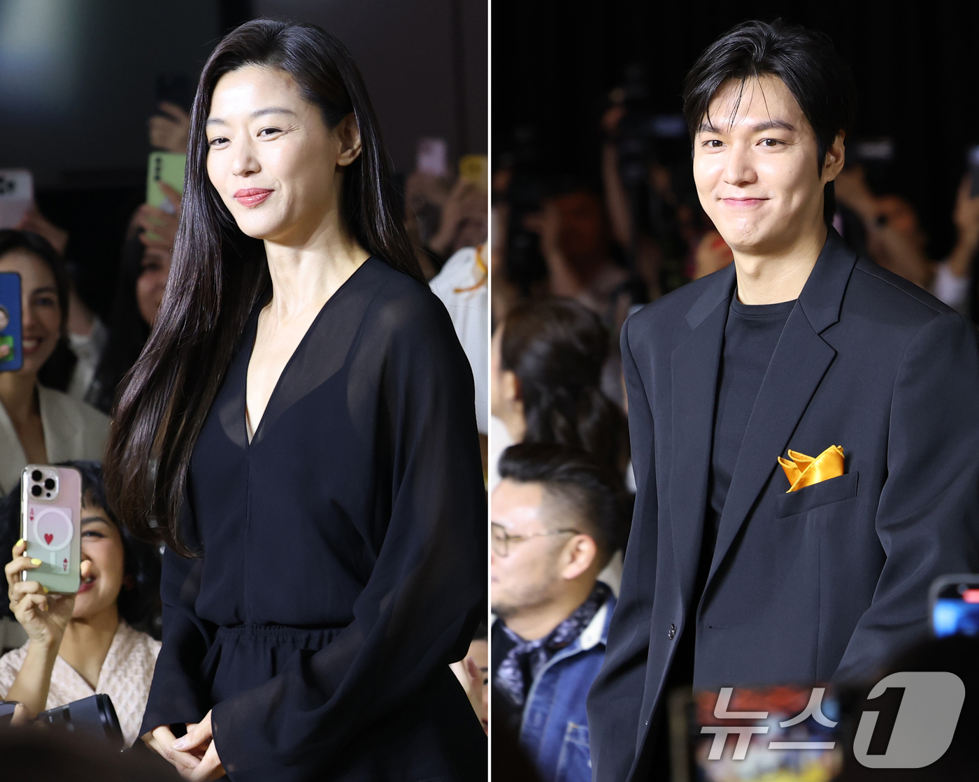 (서울=뉴스1) 권현진 기자 = 배우 전지현과 이민호(오른쪽)가 11일 서울 중구 그랜드 하얏트 서울에서 열린 멀츠 에스테틱스의 울쎄라피 프라임™ 아시아퍼시픽 앰배서더 공개 행사에 …