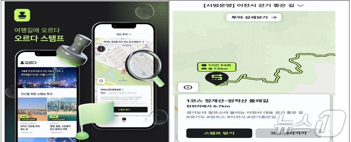 본문 이미지 - 이천시가 모바일 앱 &#39;오르다&#39;를 활용해 둘레길 스탬프 투어를 하고 있다.&#40;오르다 화면 캡처&#41;